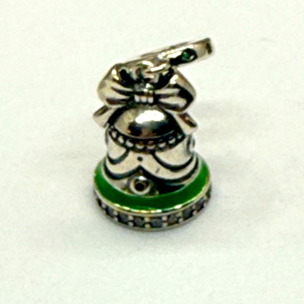 Sterling Silver Holiday Bell Charm with Green Enamel – New